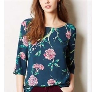 Anthropologie | Green Floral Eira Blouse